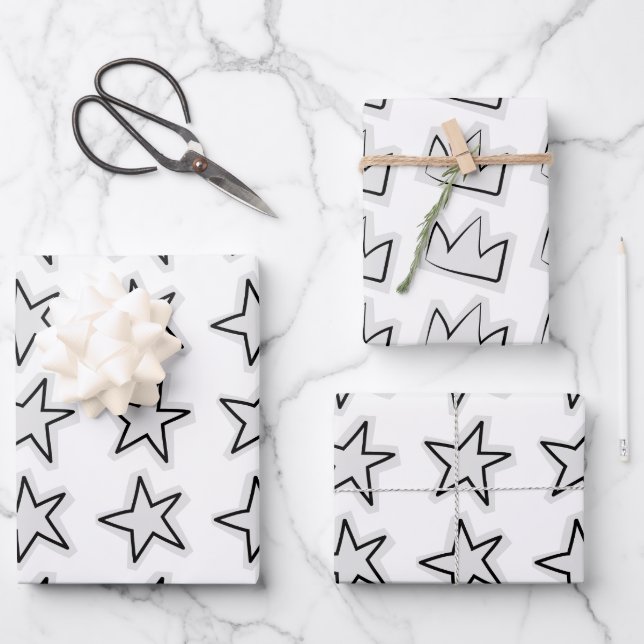 Hoja De Papel De Regalo Stars Wrapping Paper Flat Sheet Set of 3 (Anverso)