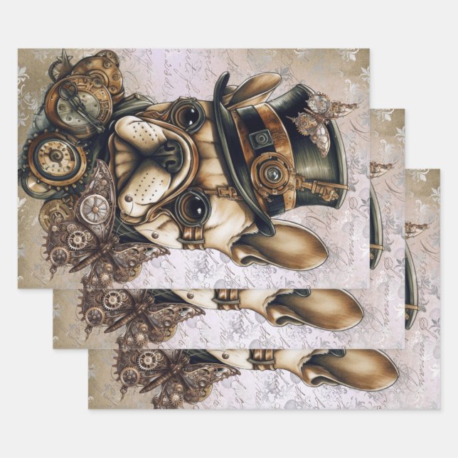 Hoja De Papel De Regalo Steampunk French Bulldog Butterfly Decoupage (Set)