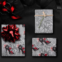 Hoja De Papel De Regalo Stiletto Araña Vampy | Rojo Alto Talón Grunge
