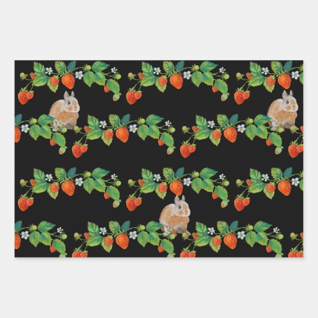 Hoja De Papel De Regalo Strawberry Bunny Wrapping Paper (Anverso)