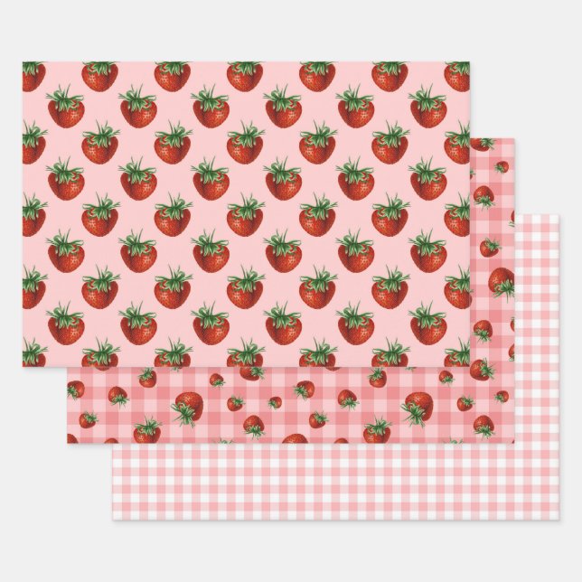 Hoja De Papel De Regalo Strawberry Pattern Baby Shower  (Set)