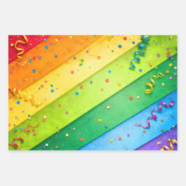Hoja De Papel De Regalo Striped Rainbow with confetti