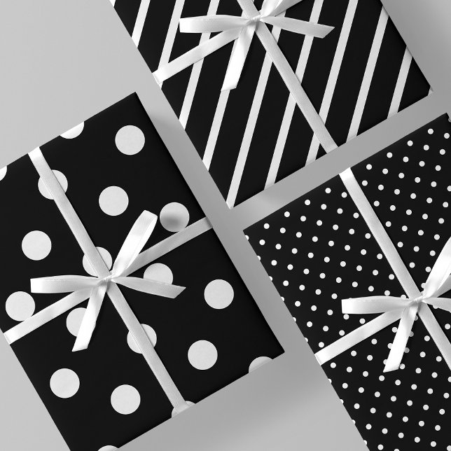 Hoja De Papel De Regalo Stripes & Polka Dots Classic Black & White (Stripes & Polka Dots Classic Black & White Wrapping Paper Sheets)