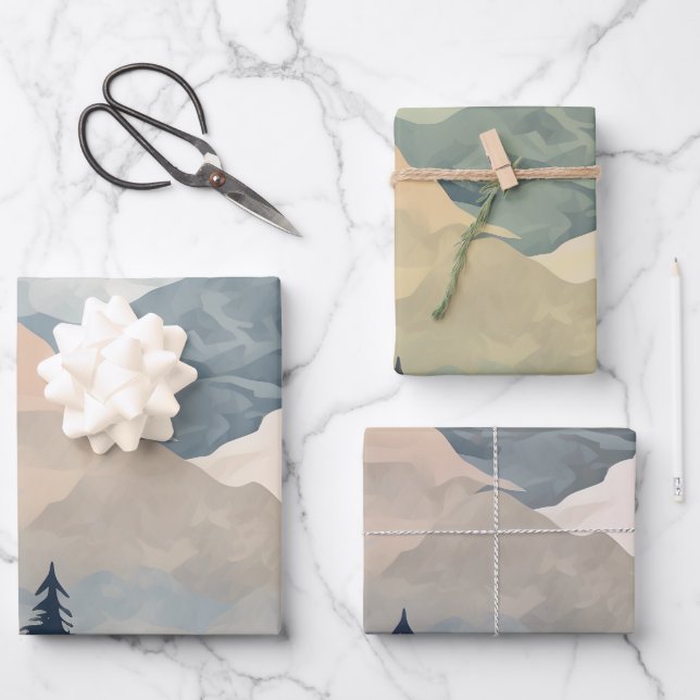 Hoja De Papel De Regalo Stunning Mountain Tree Sunset Pattern, Poster Art (Anverso)