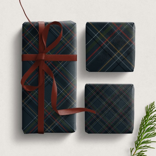 Hoja De Papel De Regalo Stylish dark navy blue Christmas plaid holiday (Subido por el creador)