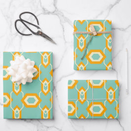 Hoja De Papel De Regalo Stylized geometric pattern in bold orange hexagon