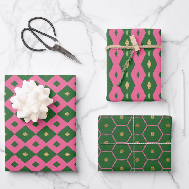 Hoja De Papel De Regalo Su Alteza Elegante Motif Rosa y Verde (Anverso)