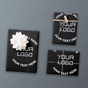 Hoja De Papel De Regalo Su logotipo o imagen y texto editable Negro y bl