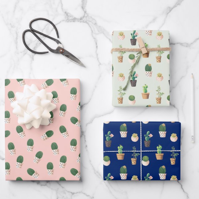 Hoja De Papel De Regalo Suculenta Adorable  (Anverso)