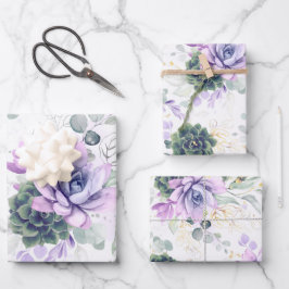 Hoja De Papel De Regalo Suculenta vegetación y el oro Eucalyptus deja la g