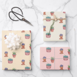 Hoja De Papel De Regalo Suculentos de plantas potentes y regalo de acuarel