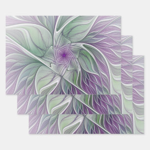 Hoja De Papel De Regalo Sueño de Flor, Arte Fractal Abstracto Verde Purpur