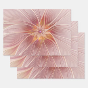 Hoja De Papel De Regalo Sueño floral rosa suave Resumen Flor de arte fract