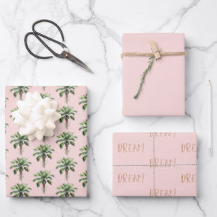 Hoja De Papel De Regalo Sueño Purpurina de oro de palmeras tropicales