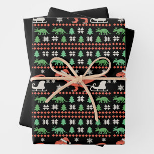 Hoja De Papel De Regalo Suéter feo de Navidad de dinosaurio T Rex Xmas vac