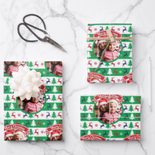 Hoja De Papel De Regalo Suéter feo de Navidad Saltador brillante Foto 