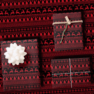 Hoja De Papel De Regalo Suéter feo navideño nórdico negro y rojo de moda