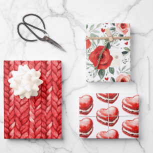 Hoja De Papel De Regalo Suéter Rojo Galletas de Corazón Floral Cumpleaños
