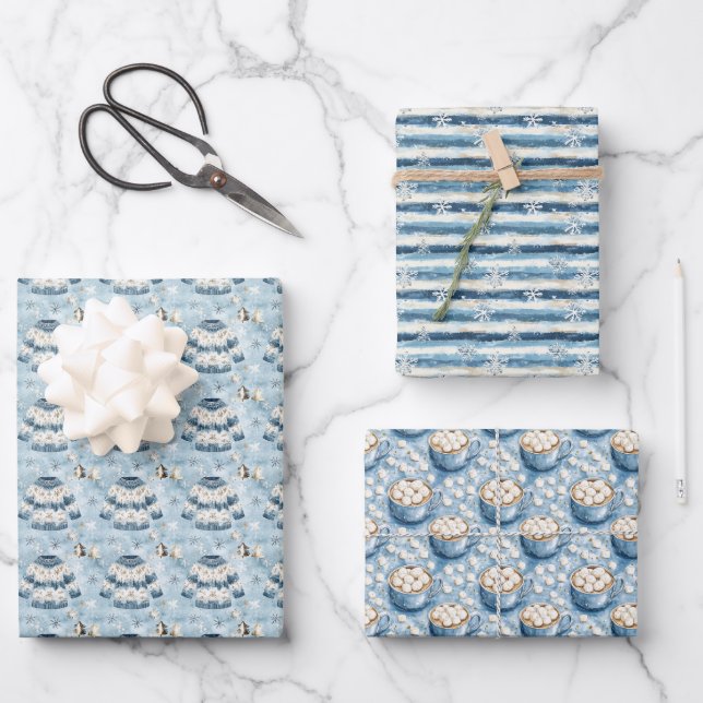 Hoja De Papel De Regalo Suéteres Navideños Acogedores y Cacao (Anverso)