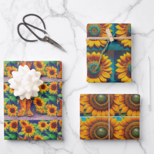 Hoja De Papel De Regalo Sunflower Tiles Trio