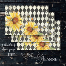 Sunflower w Bebidas Black Ephemera Decoupage Right