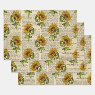 Hoja De Papel De Regalo Sunflower y la prensa antigua