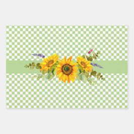 Hoja De Papel De Regalo Sunflowers y Checkerboard Trio