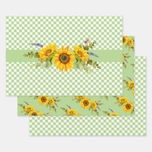 Hoja De Papel De Regalo Sunflowers y Checkerboard Trio