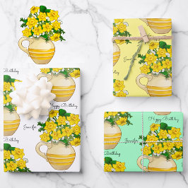 Hoja De Papel De Regalo Sunny Daffodils Happy Birthday Add Name 3