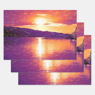 Hoja De Papel De Regalo Sunset Coastal Beach Naranja Purple Decoupage