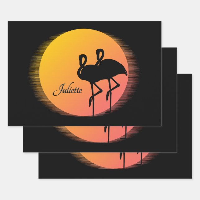 Hoja De Papel De Regalo Sunset Flamingos Personal con Nombre (Set)