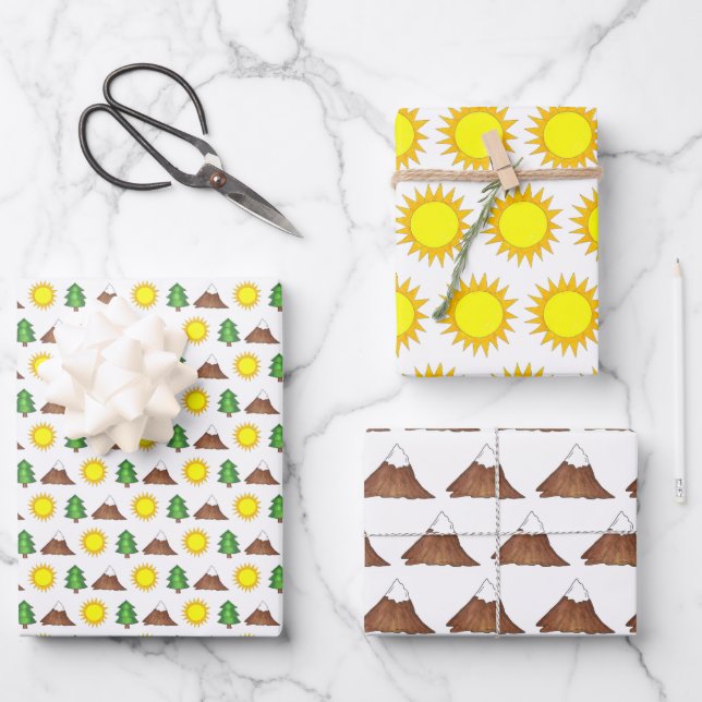 Hoja De Papel De Regalo Sunshine Mountain Tree Summer Camp Senderismo al a (Anverso)