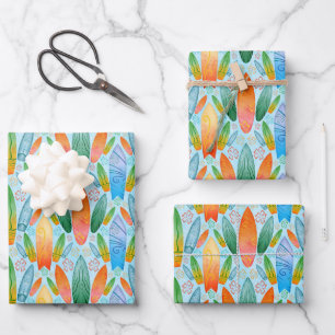 Hoja De Papel De Regalo Surfing Green Naranja y Blue Summer