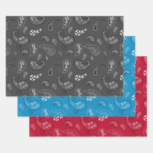 Hoja De Papel De Regalo surtido gris azul paisley bandana