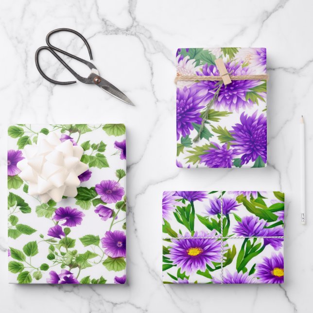Hoja De Papel De Regalo Susurros Violeta, Floral Púrpura (Anverso)