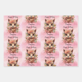 Hoja De Papel De Regalo Sweet Llama Birthday Chica Añadir nombre Alpaca 3 