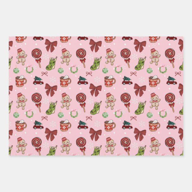 Hoja De Papel De Regalo Sweet Pink Christmas Gift Wrap Paper (Anverso)