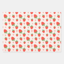 Hoja De Papel De Regalo Sweet Strawberries & Hearts Wrapping Paper Set