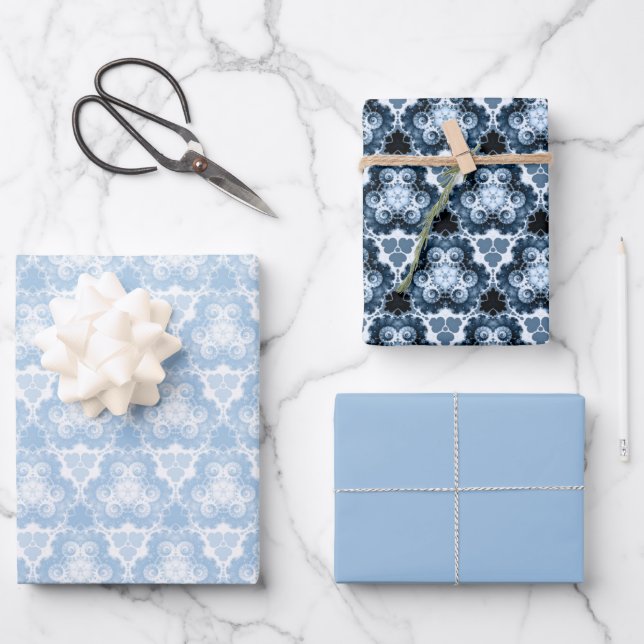 Hoja De Papel De Regalo Swirl azul invernal (Anverso)