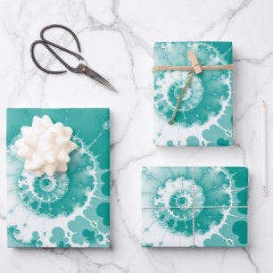 Hoja De Papel De Regalo Swirl Fractal verde azulado de Rubor