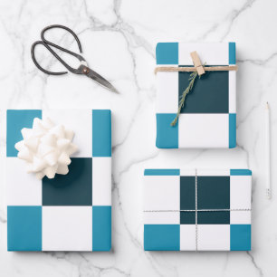 Hoja De Papel De Regalo Tablero de ajedrez azul turquesa