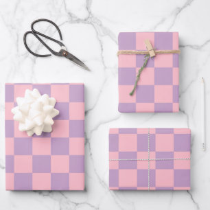 Hoja De Papel De Regalo Tablero de ajedrez de lila y rosa