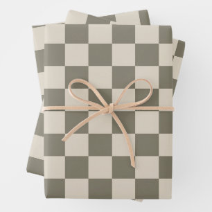 Hoja De Papel De Regalo Tablero de verificación de color gris y hueso