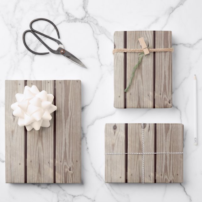 Hoja De Papel De Regalo Tablones de Madera Rústica (Anverso)