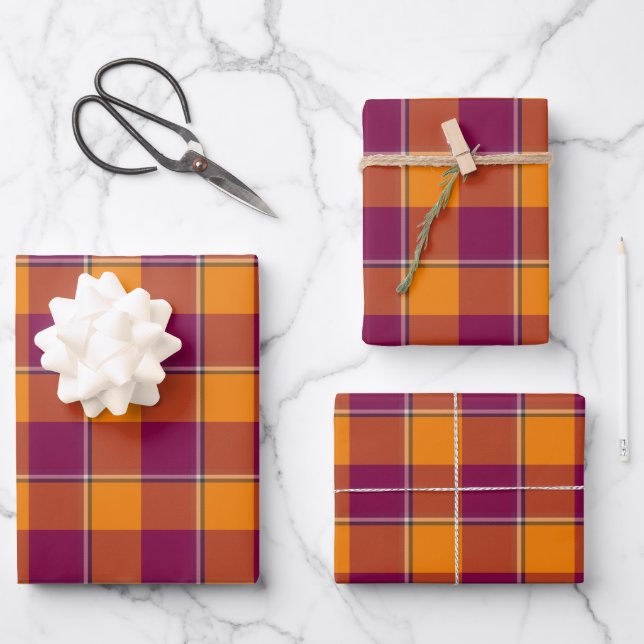 Hoja De Papel De Regalo Tahiti Gold and Rose Bud Cherry Plaid (Anverso)