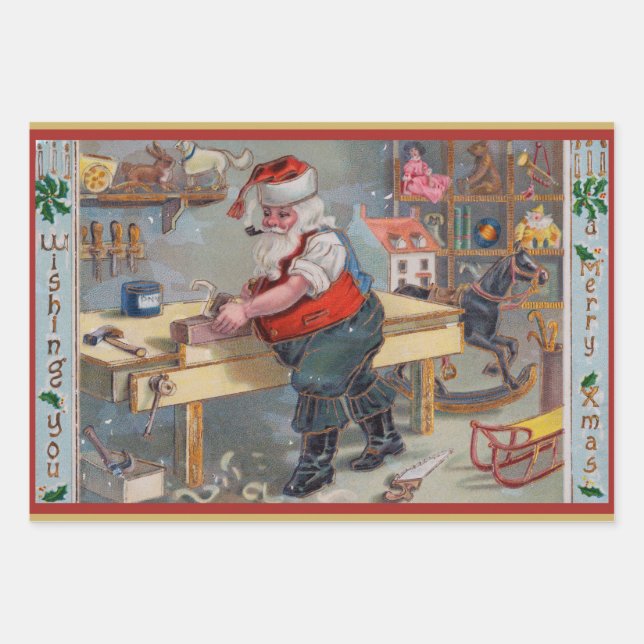 Hoja De Papel De Regalo Taller de juguetes de Navidades de Retro Santa Vie (Anverso)