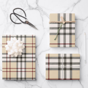 Hoja De Papel De Regalo Tan y Búfalo Blanco Plaid Gingham