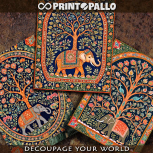 Hoja De Papel De Regalo Tapiz indio con árbol de vida y elefante -