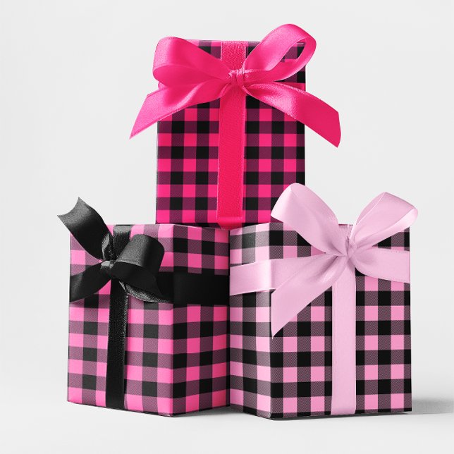 Hoja De Papel De Regalo Tapón de búfalo rosa caliente pequeño (Hot Pink Buffalo Plaid Small Wrapping Paper Sheets)