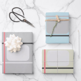 Hoja De Papel De Regalo Tarjeta de firma de franjas beiges grises azules